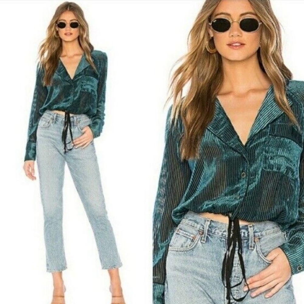 FREE PEOPLE Aspen Nights Velvet Strip Button Down Blouse